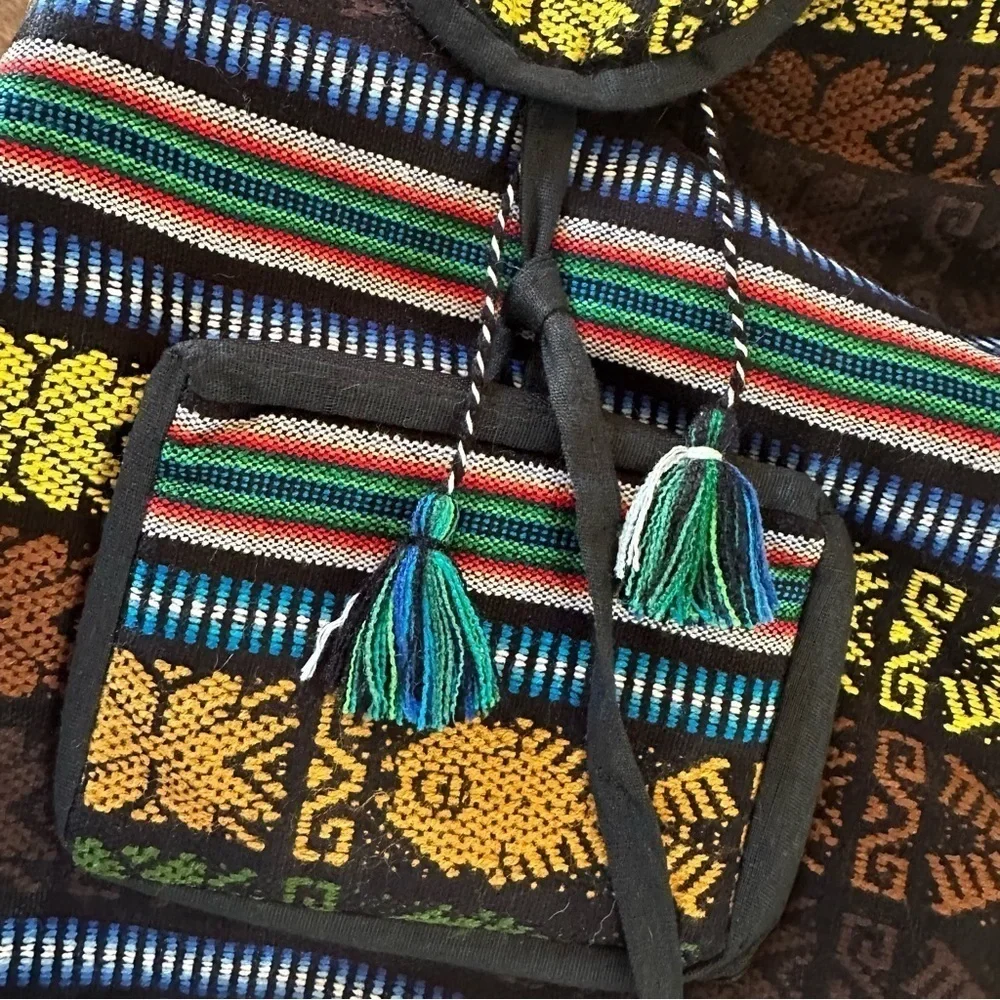 Boho Hand-Woven 100% Wool Blanket Flap Backpack, Made in Ecuador
